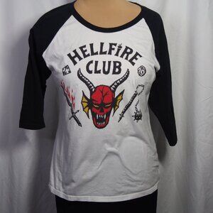NETFLIX STRANGER THINGS Hellfire Club White Raglan T-shirt Size S/M -As Is